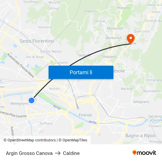 Argin Grosso Canova to Caldine map