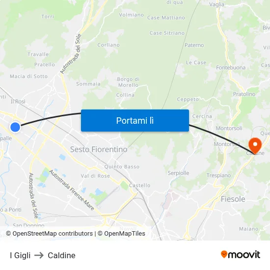 I Gigli to Caldine map