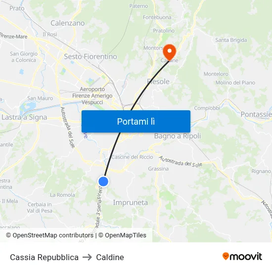 Cassia Repubblica to Caldine map
