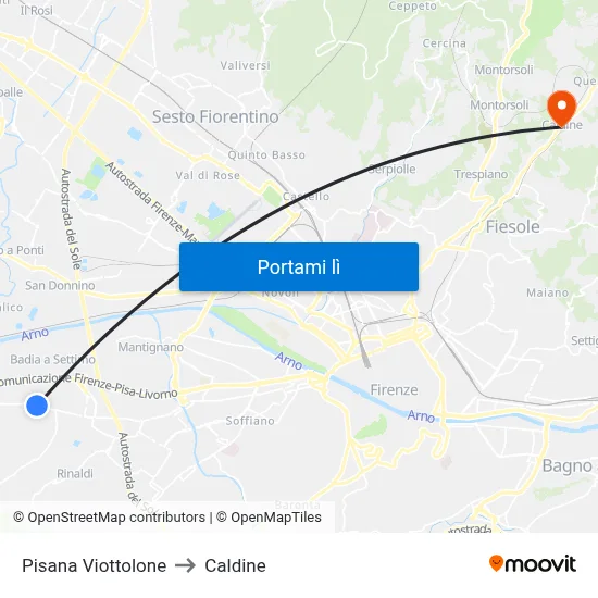 Pisana Viottolone to Caldine map