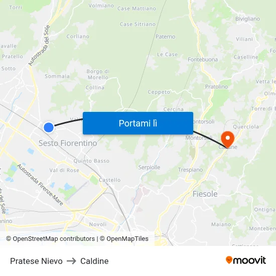 Pratese Nievo to Caldine map