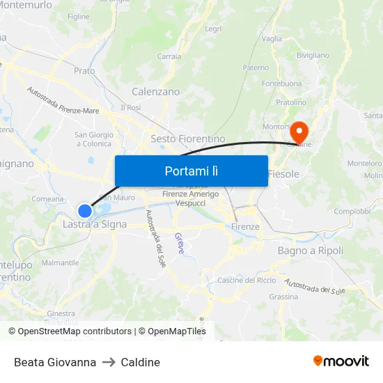 Beata Giovanna to Caldine map