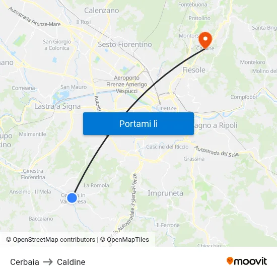 Cerbaia to Caldine map