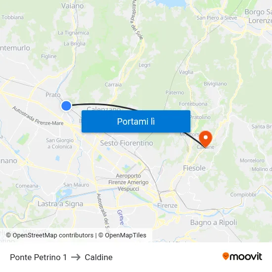 Ponte Petrino 1 to Caldine map