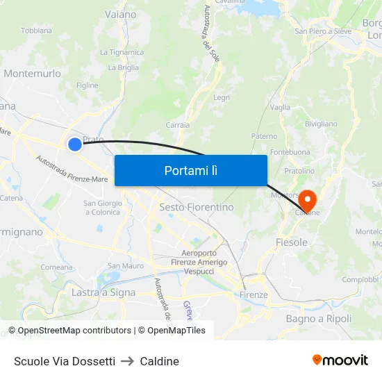 Scuole Via Dossetti to Caldine map