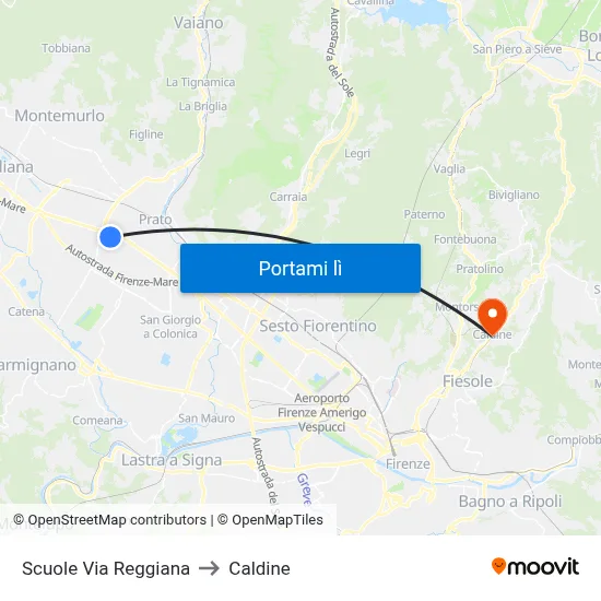 Scuole Via Reggiana to Caldine map