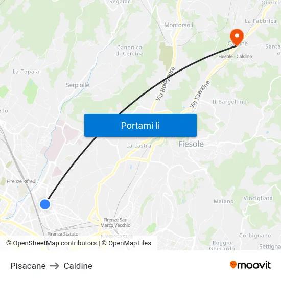 Pisacane to Caldine map