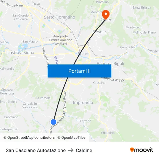 San Casciano Autostazione to Caldine map