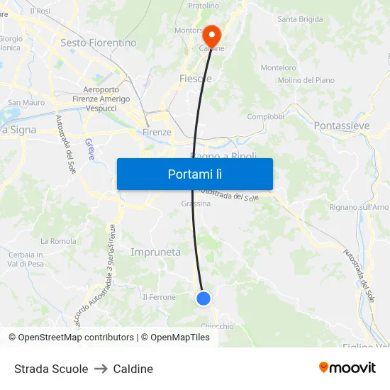 Strada Scuole to Caldine map