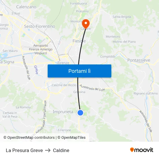 La Presura Greve to Caldine map