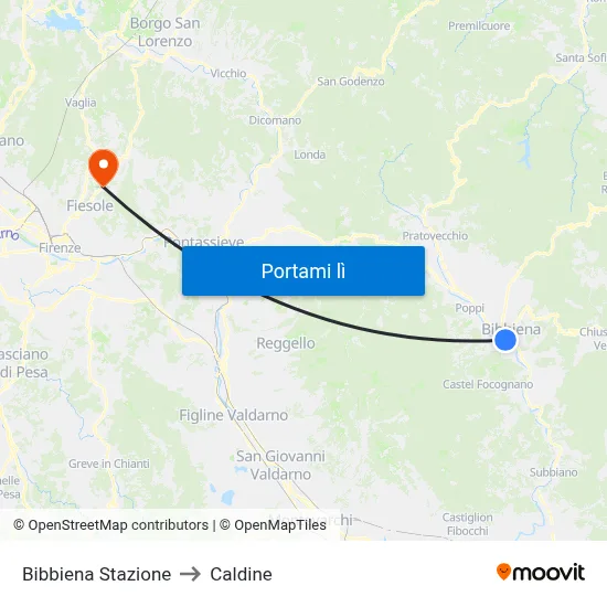 Bibbiena Stazione to Caldine map