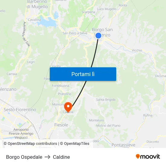 Borgo Ospedale to Caldine map