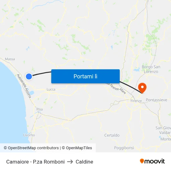 Camaiore - P.za Romboni to Caldine map