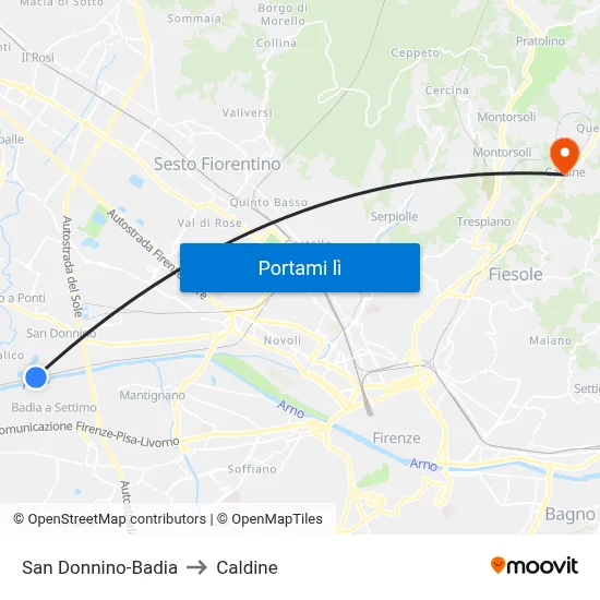 San Donnino-Badia to Caldine map