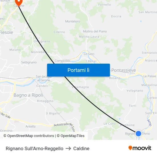 Rignano Sull'Arno-Reggello to Caldine map