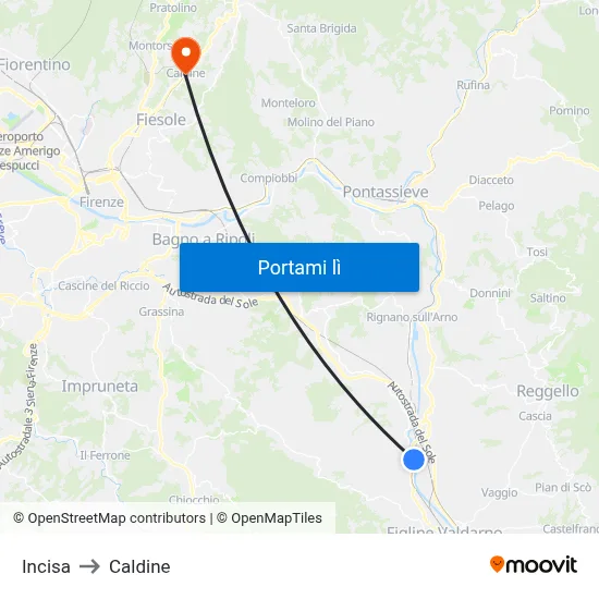 Incisa to Caldine map