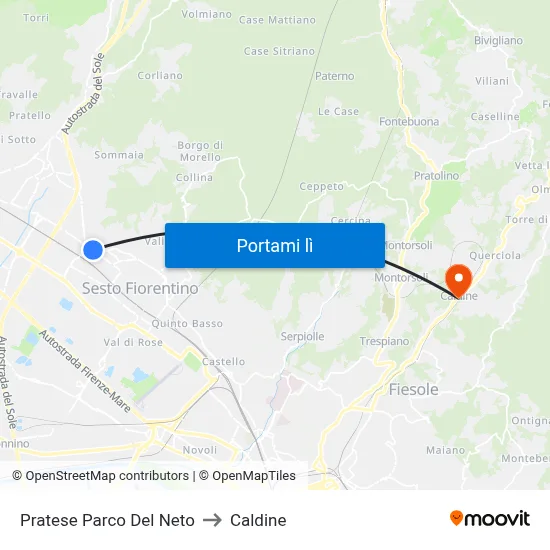 Pratese Parco Del Neto to Caldine map