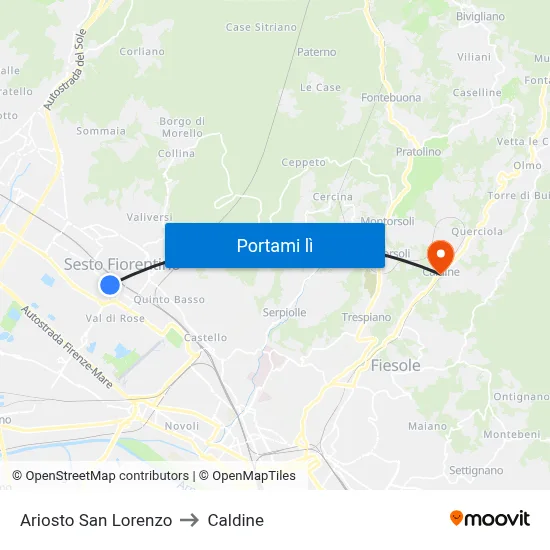 Ariosto San Lorenzo to Caldine map