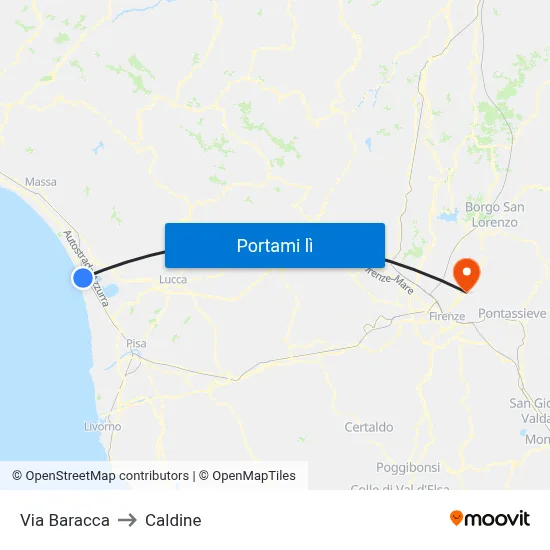 Via Baracca to Caldine map