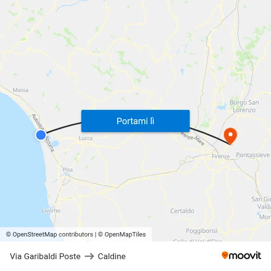 Via Garibaldi Poste to Caldine map