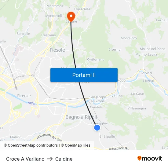 Croce A Varliano to Caldine map