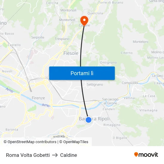 Roma Volta Gobetti to Caldine map