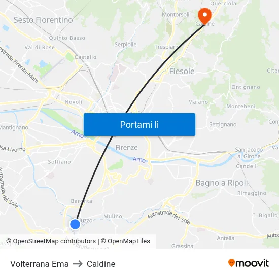 Volterrana Ema to Caldine map