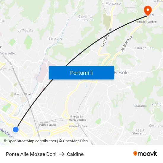 Ponte Alle Mosse Doni to Caldine map