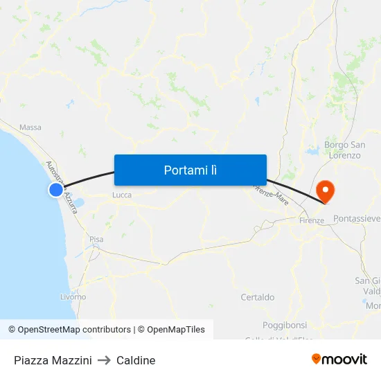 Piazza Mazzini to Caldine map