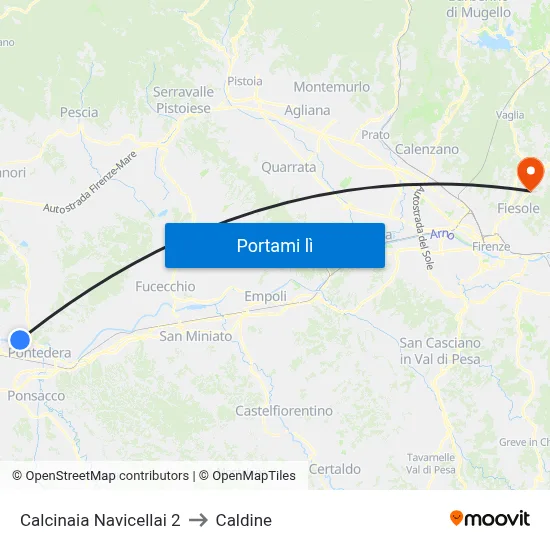 Calcinaia Navicellai 2 to Caldine map