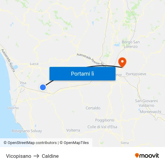 Vicopisano to Caldine map