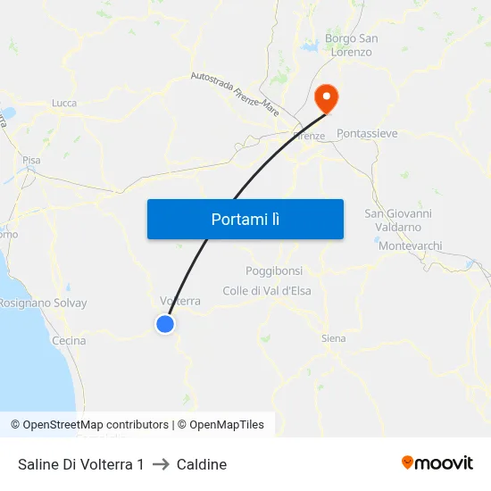 Saline Di Volterra 1 to Caldine map