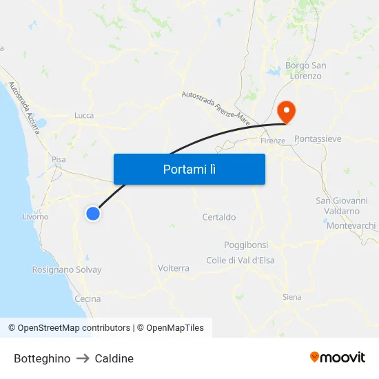 Botteghino to Caldine map