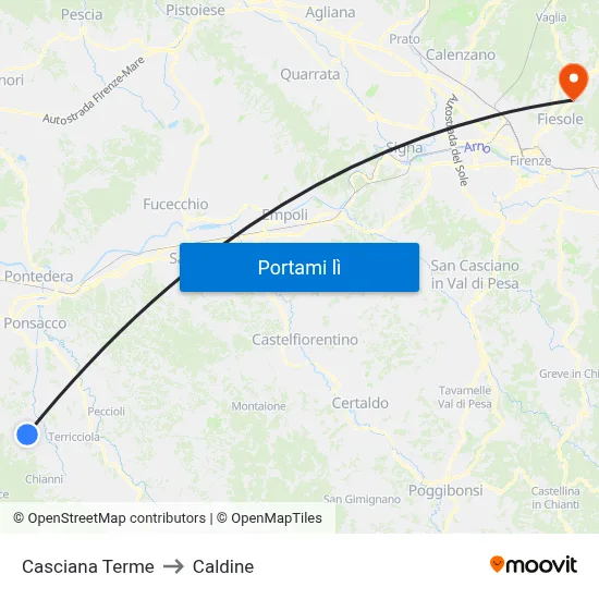 Casciana Terme to Caldine map