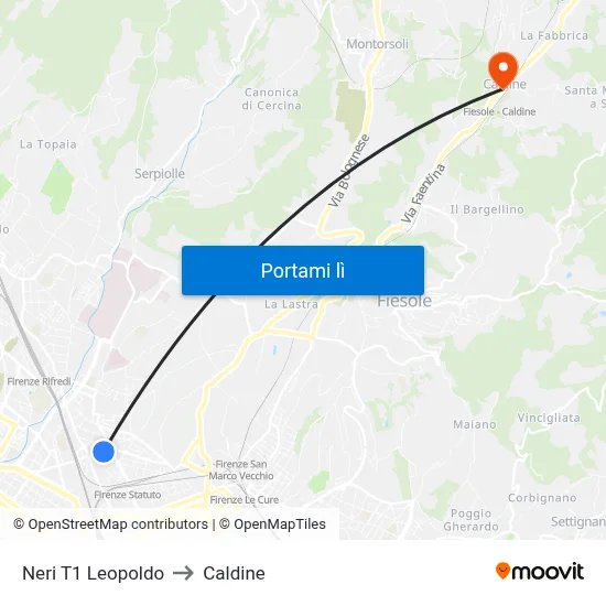 Neri T1 Leopoldo to Caldine map