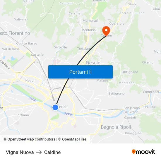 Vigna Nuova to Caldine map