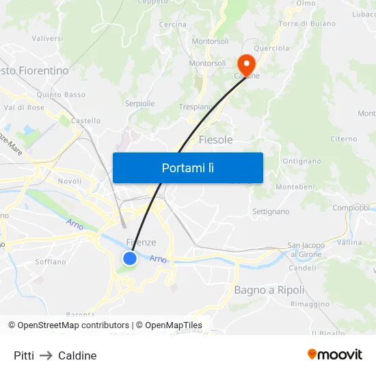 Pitti to Caldine map