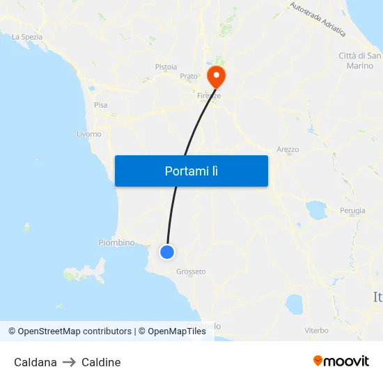 Caldana to Caldine map