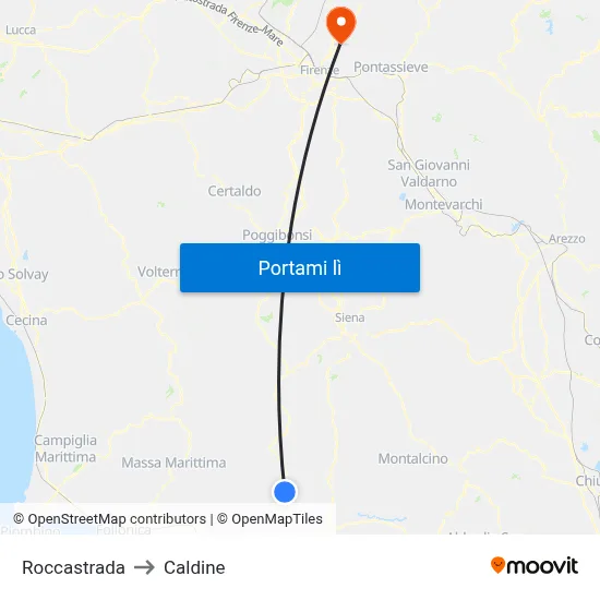 Roccastrada to Caldine map