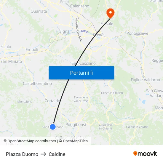 Piazza Duomo to Caldine map