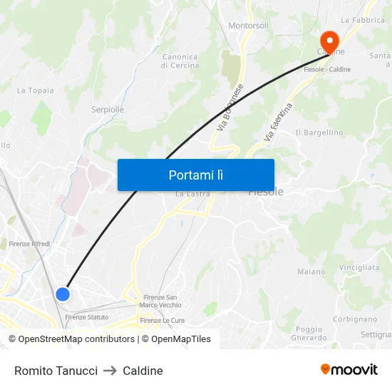 Romito Tanucci to Caldine map