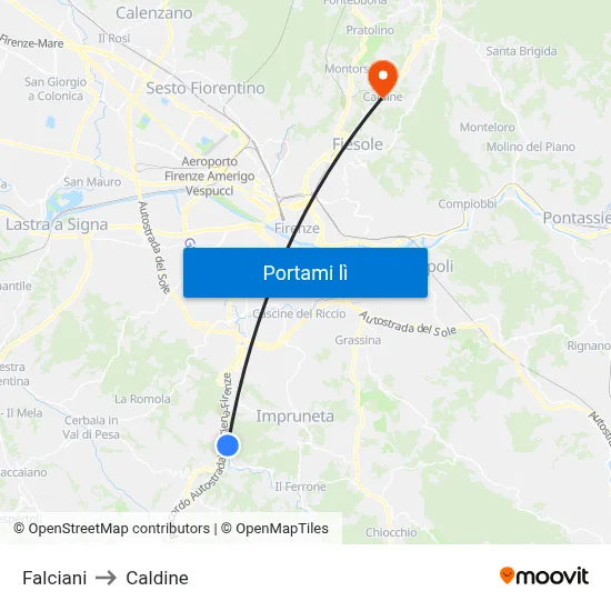 Falciani to Caldine map