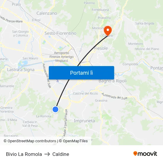 Bivio La Romola to Caldine map