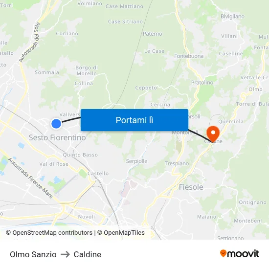Olmo Sanzio to Caldine map