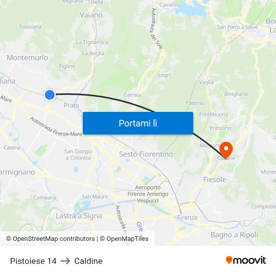 Pistoiese 14 to Caldine map