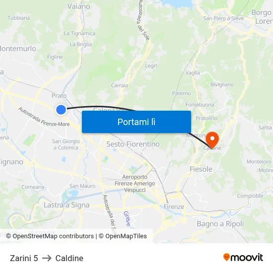 Zarini 5 to Caldine map