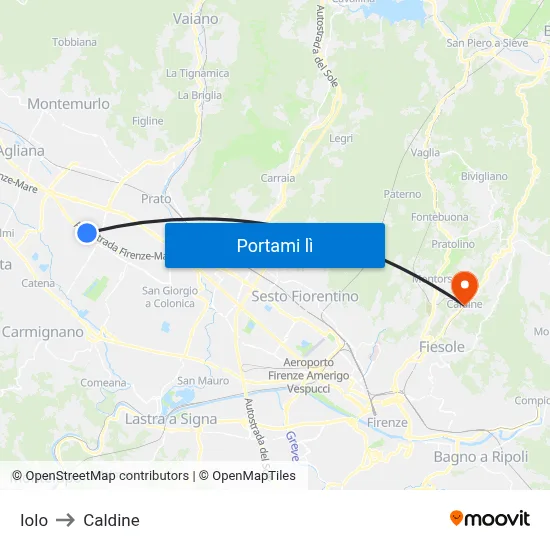 Iolo to Caldine map