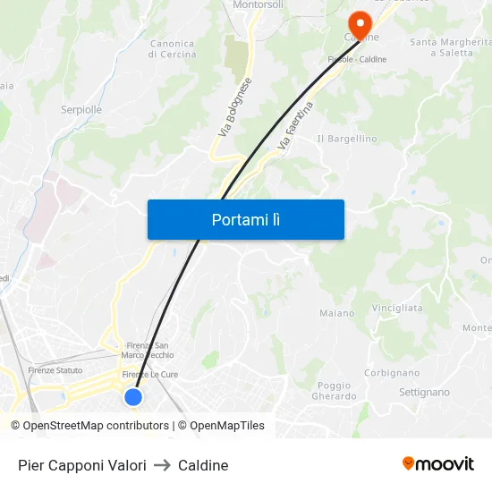 Pier Capponi Valori to Caldine map