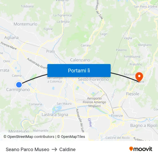 Seano Parco Museo to Caldine map
