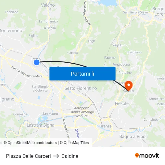 Piazza Delle Carceri to Caldine map